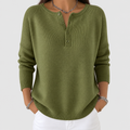 Women's Henley Button-Up Knit Jumper in Olive Green — view 1
