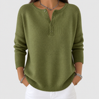 Women's Henley Button-Up Knit Jumper in Olive Green — view 1