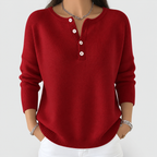 Women's Henley Button-Up Knit Jumper in Deep Red — view 3