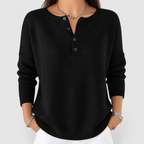 Women's Henley Button-Up Knit Jumper in Black — view 4