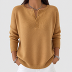 Women's Henley Button-Up Knit Jumper in Camel — view 7