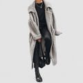 Women's Oversized Chunky Knit Lapel Longline Cardigan in Grey — view 1