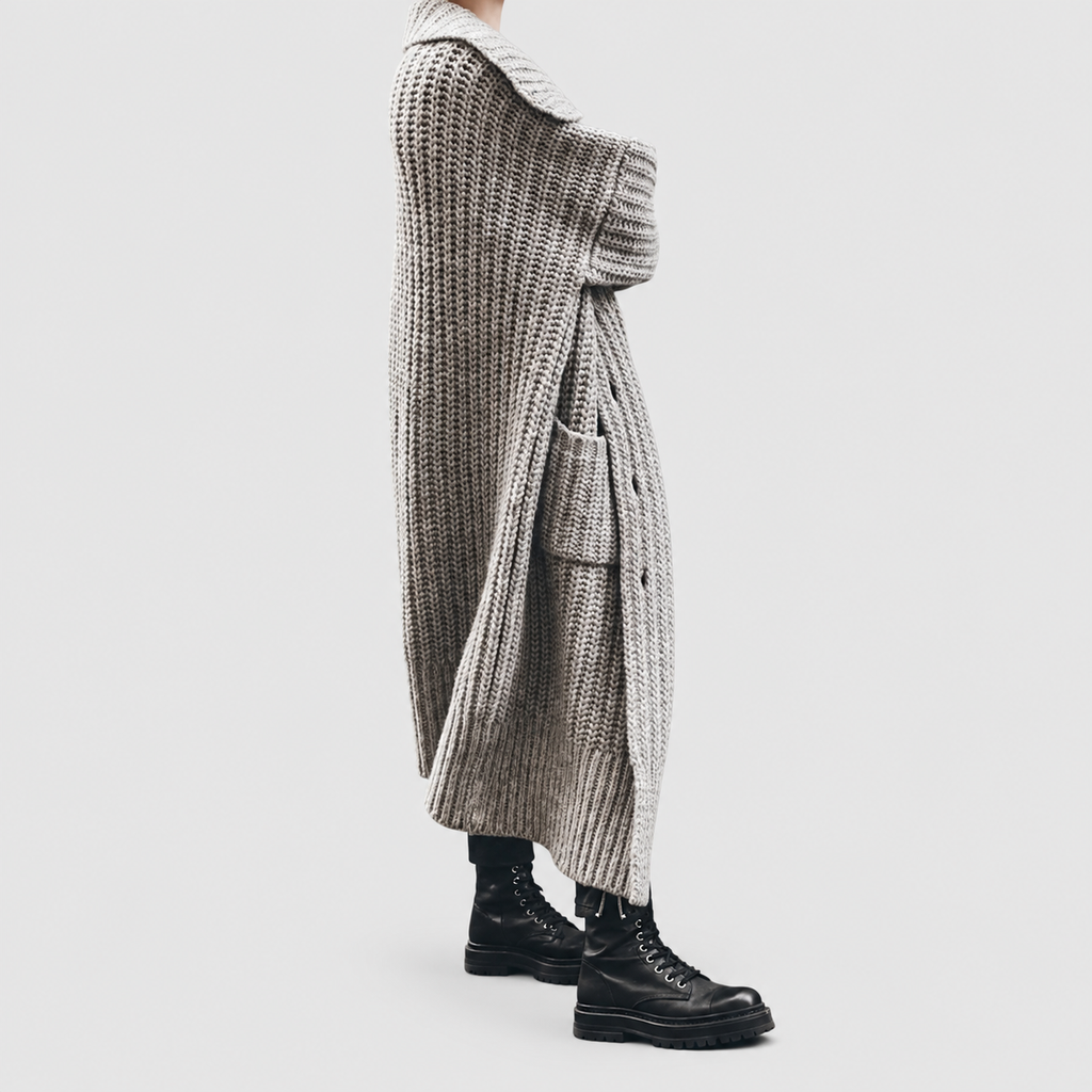Women's Oversized Chunky Knit Lapel Longline Cardigan — view 3