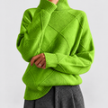 Women's Argyle Knit Turtleneck Relaxed-Fit Jumper in Green — view 1