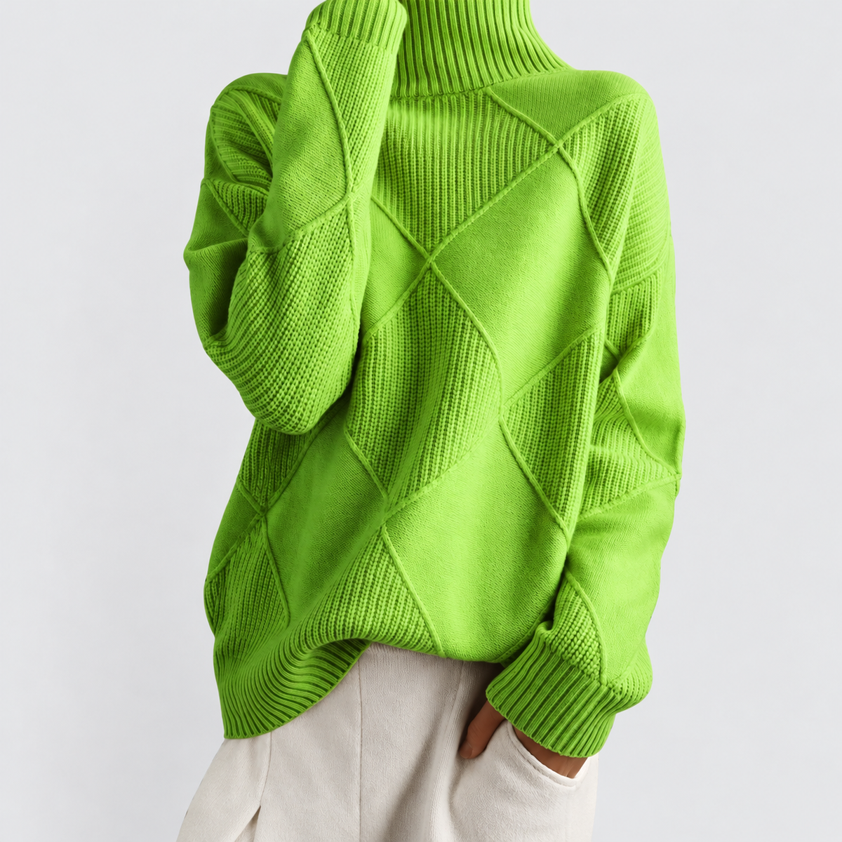 Women's Argyle Knit Turtleneck Relaxed-Fit Jumper — view 2