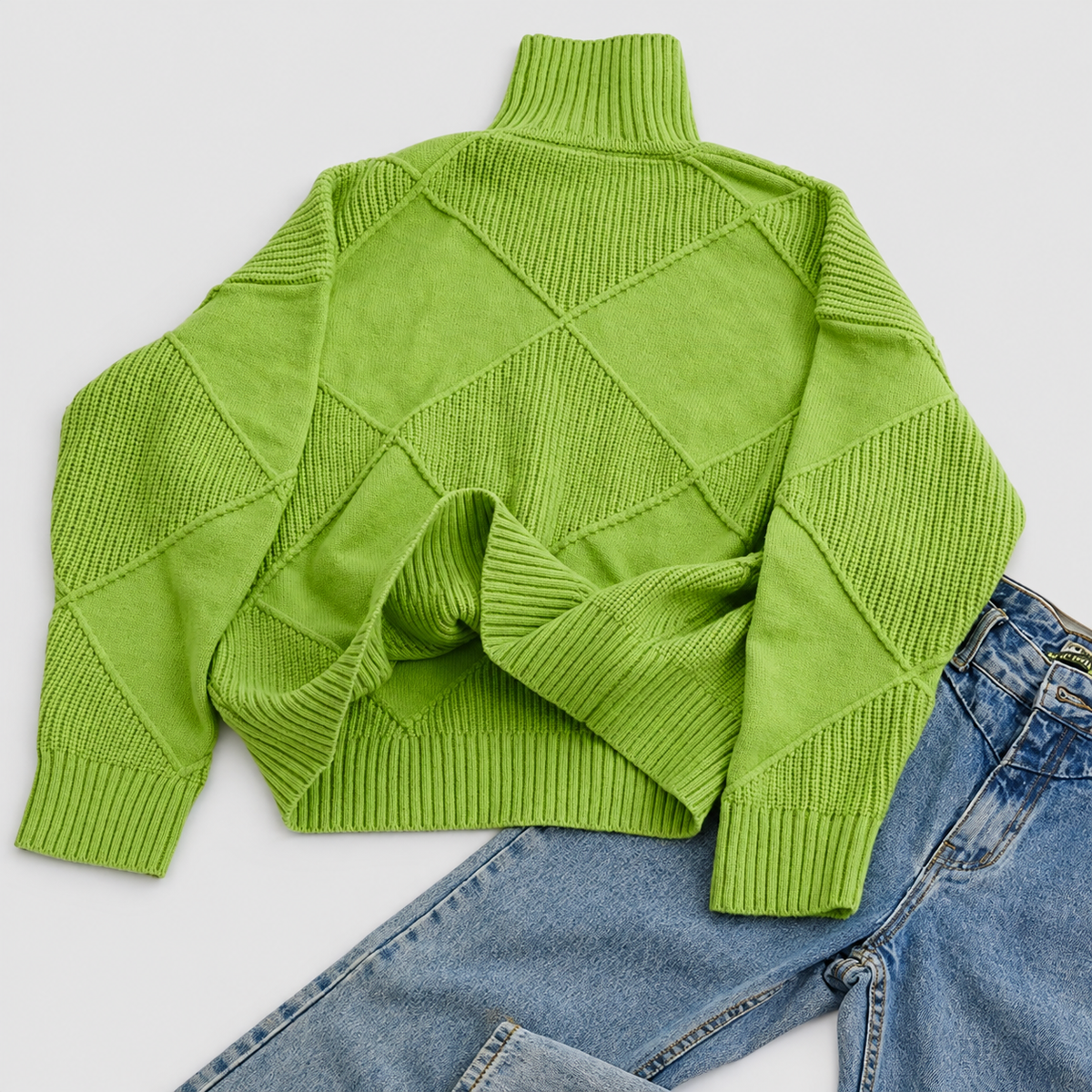 Women's Argyle Knit Turtleneck Relaxed-Fit Jumper — view 4