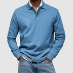 Men's Long-Sleeve Polo Shirt in Light Blue — view 1