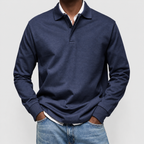 Men's Long-Sleeve Polo Shirt in Navy Blue — view 2