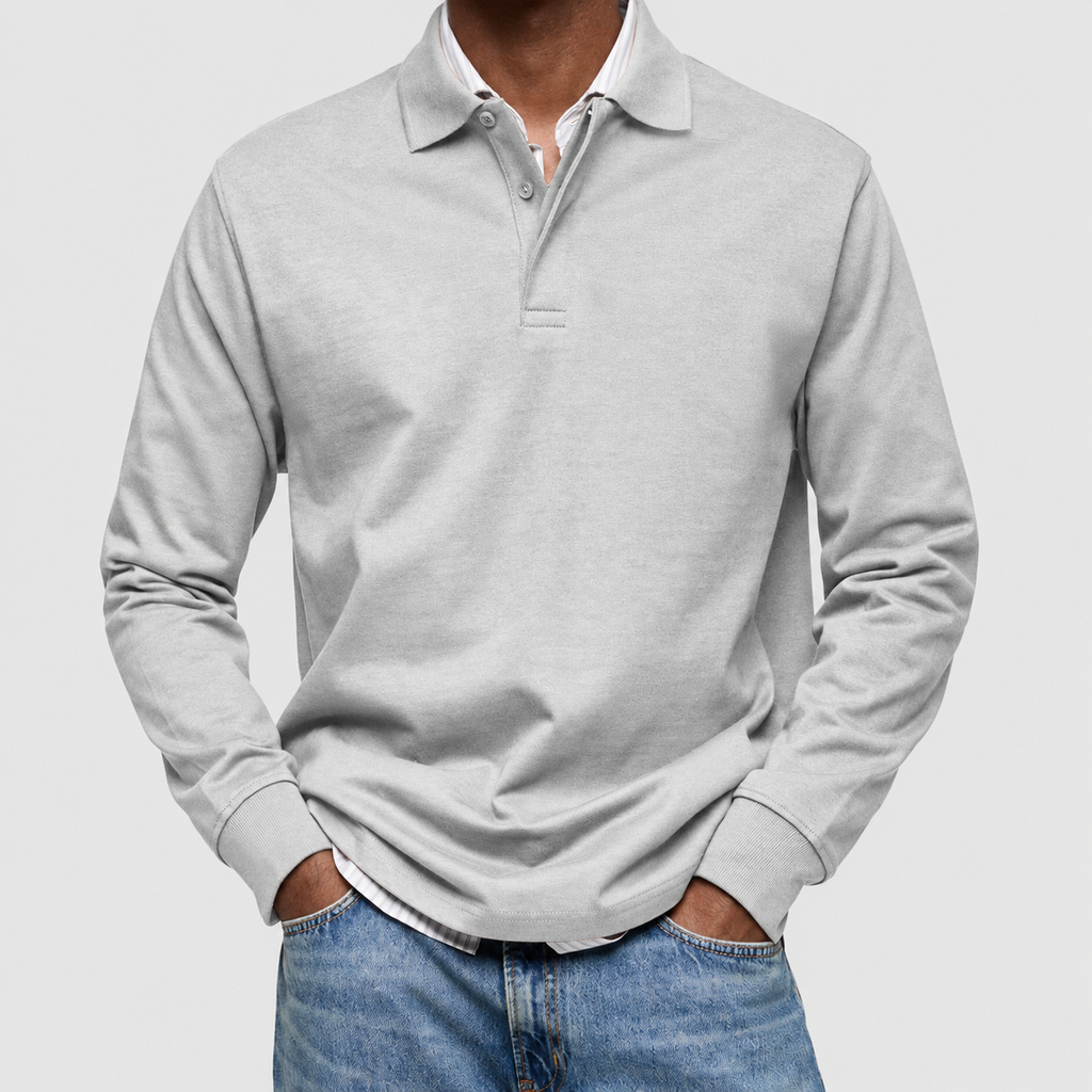 Men's Long-Sleeve Polo Shirt in White — view 4