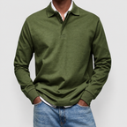 Men's Long-Sleeve Polo Shirt in Army Green — view 9
