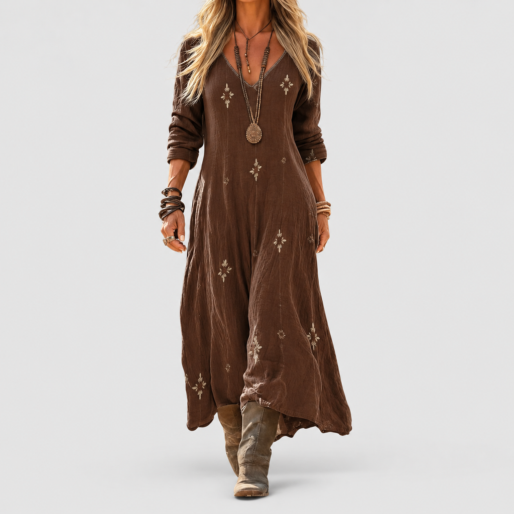 Women's Vintage-Inspired Long-Sleeve Casual Dress — view 1