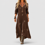 Women's Vintage-Inspired Long-Sleeve Casual Dress in Multicolour — view 2