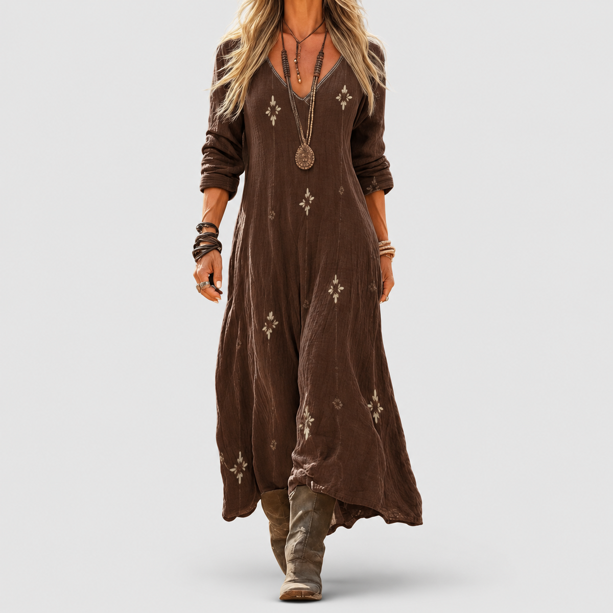 Women's Vintage-Inspired Long-Sleeve Casual Dress in Multicolour — view 2