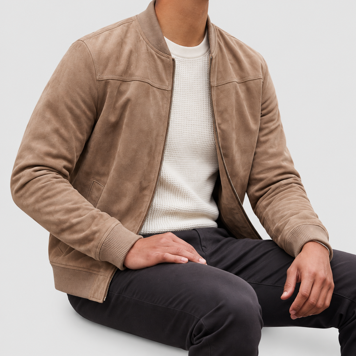 Men's Suede-Look Zip-Up Bomber Jacket — view 3