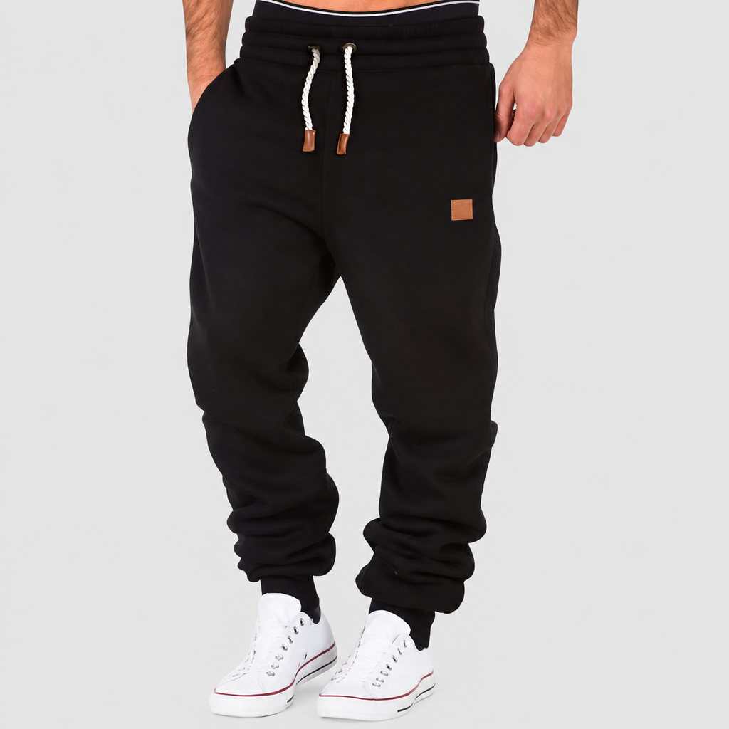 Men's Drawstring Joggers with Ribbed Cuffs in Black — view 7