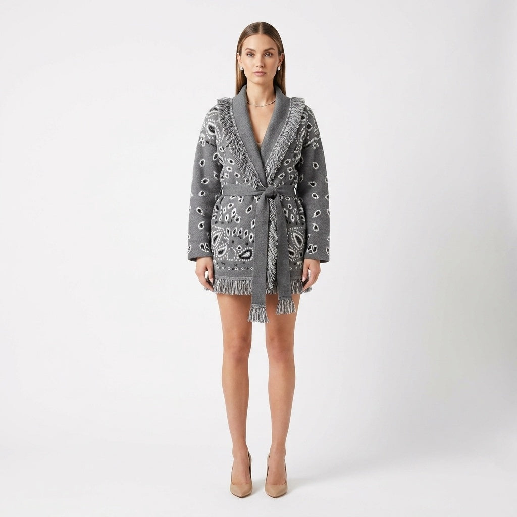 Rhian | Women's Jacquard Cardigan with Tassel Fringe