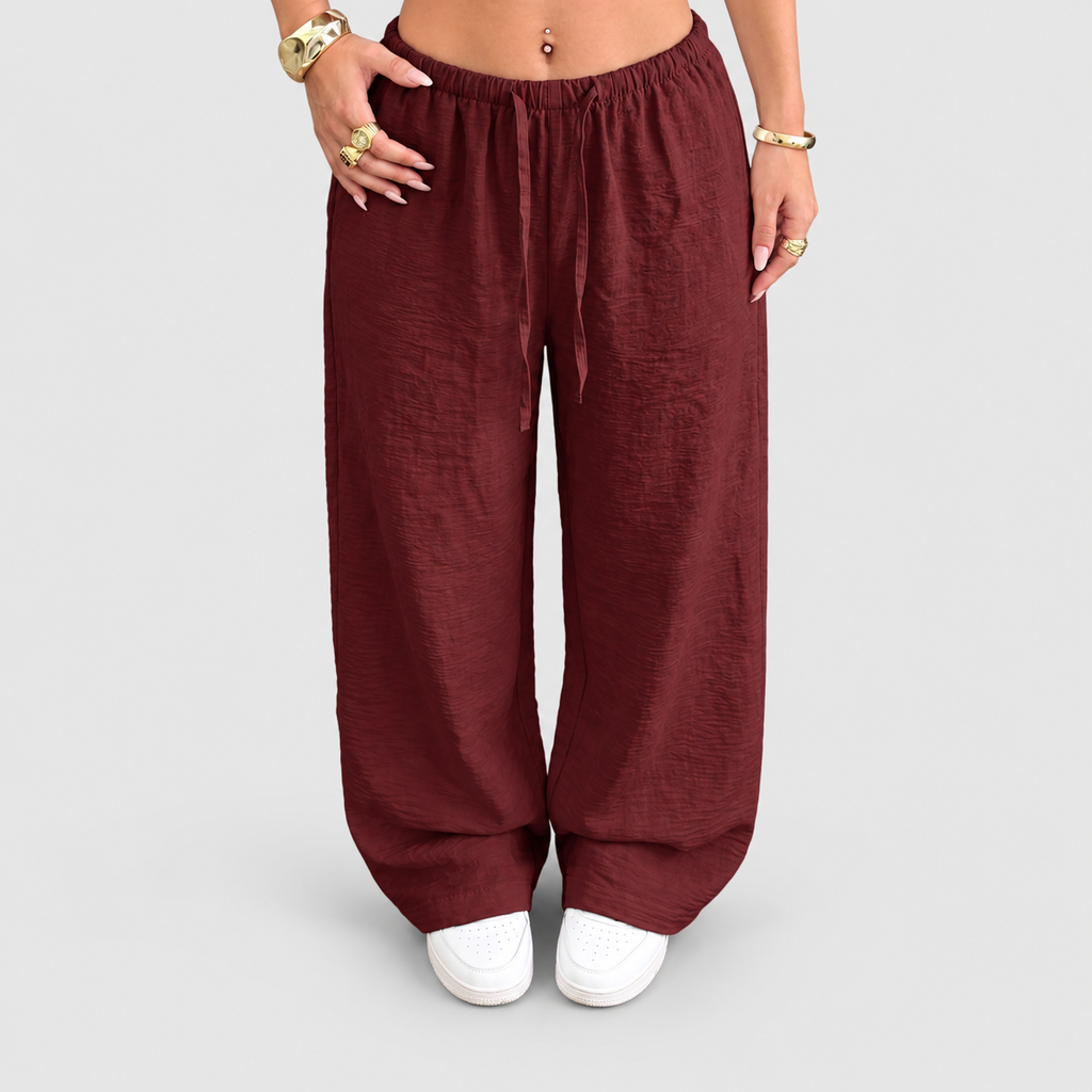 Women's Relaxed Wide Leg Trousers with Elastic Waist in Red — view 1
