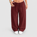 Women's Relaxed Wide Leg Trousers with Elastic Waist in Red — view 1