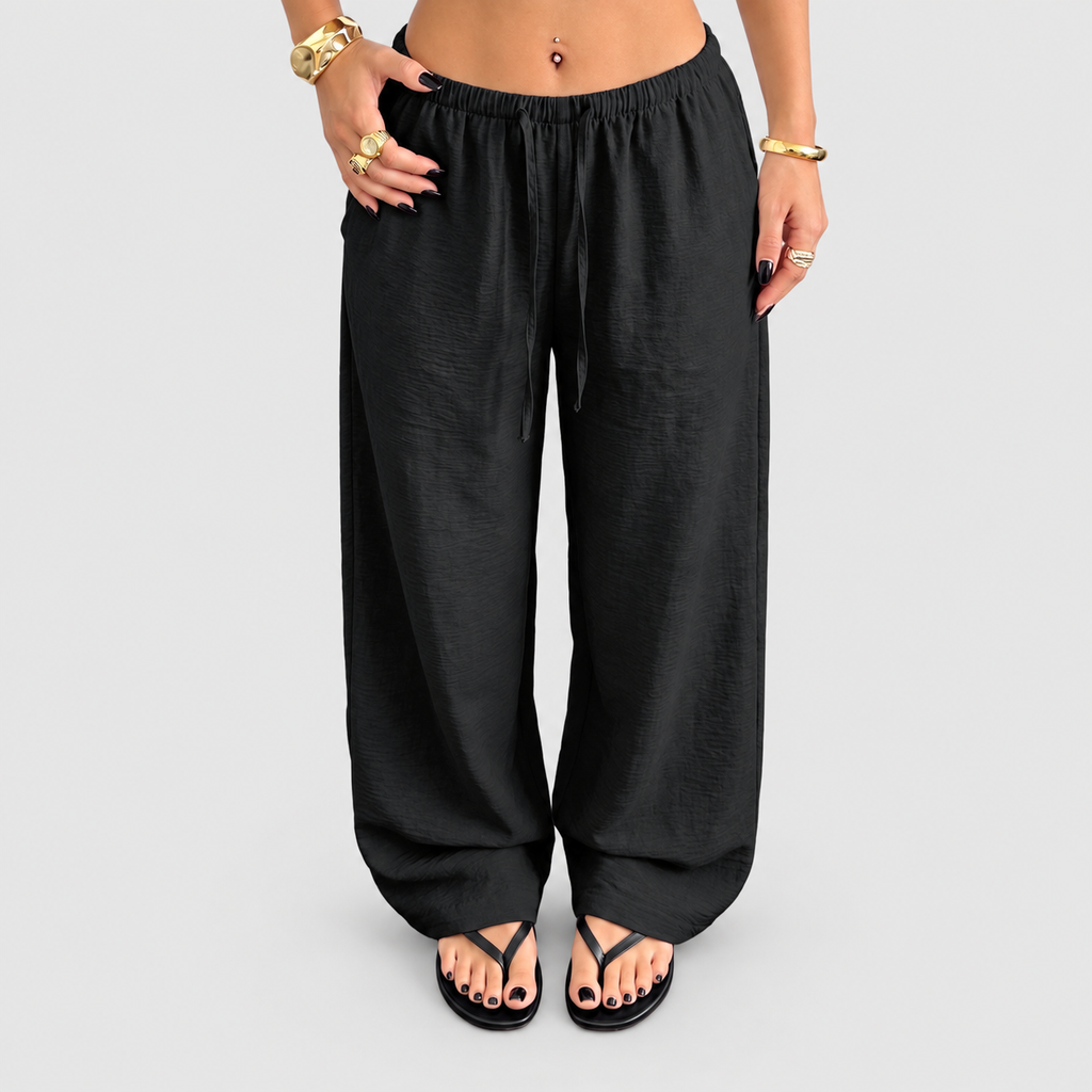 Women's Relaxed Wide Leg Trousers with Elastic Waist in Black — view 4