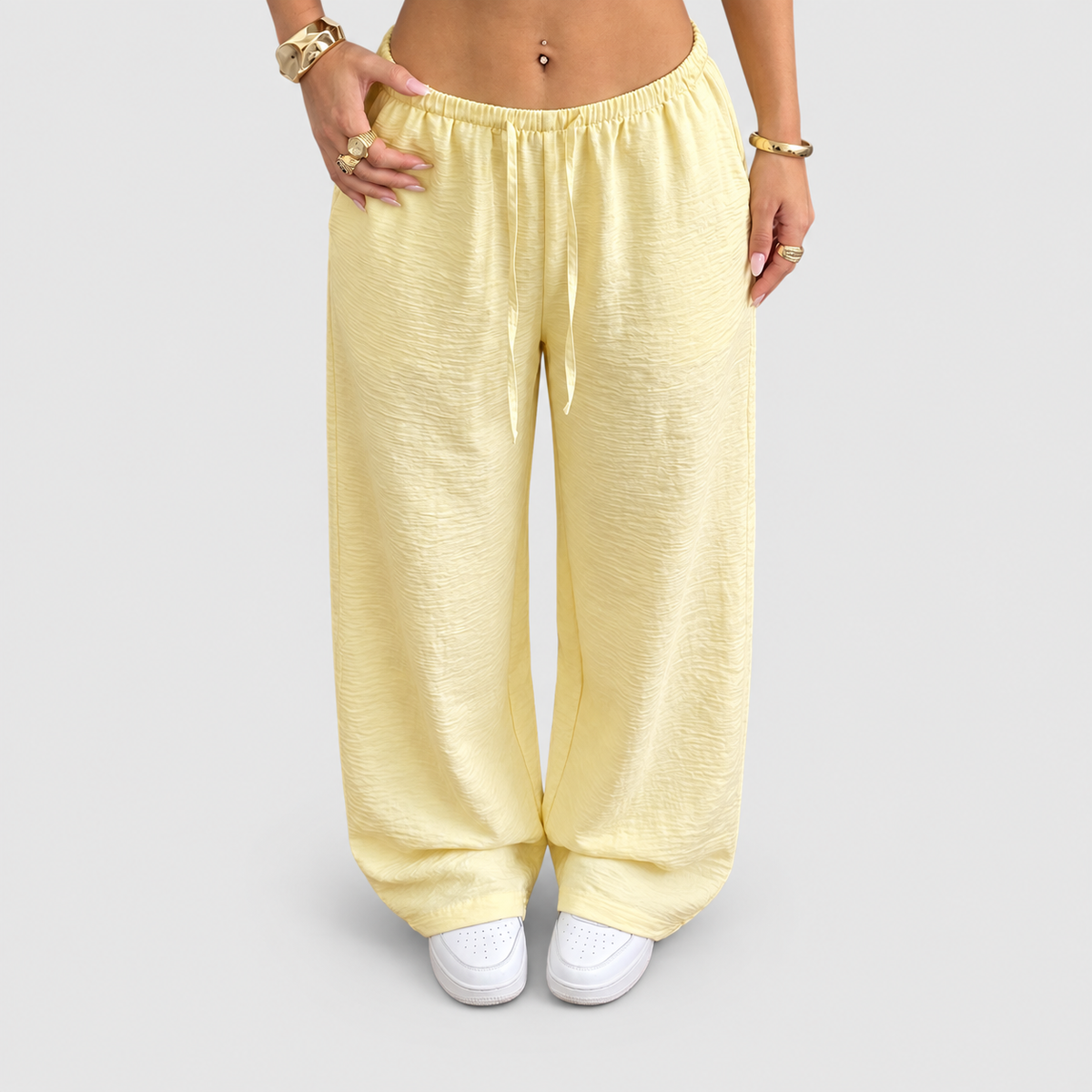 Women's Relaxed Wide Leg Trousers with Elastic Waist in Yellow — view 5