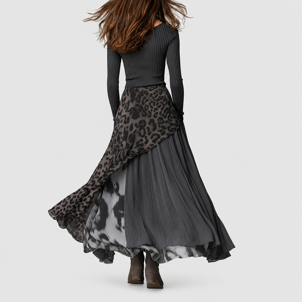 Women's Elegant Maxi Dress with Mixed Print — view 2