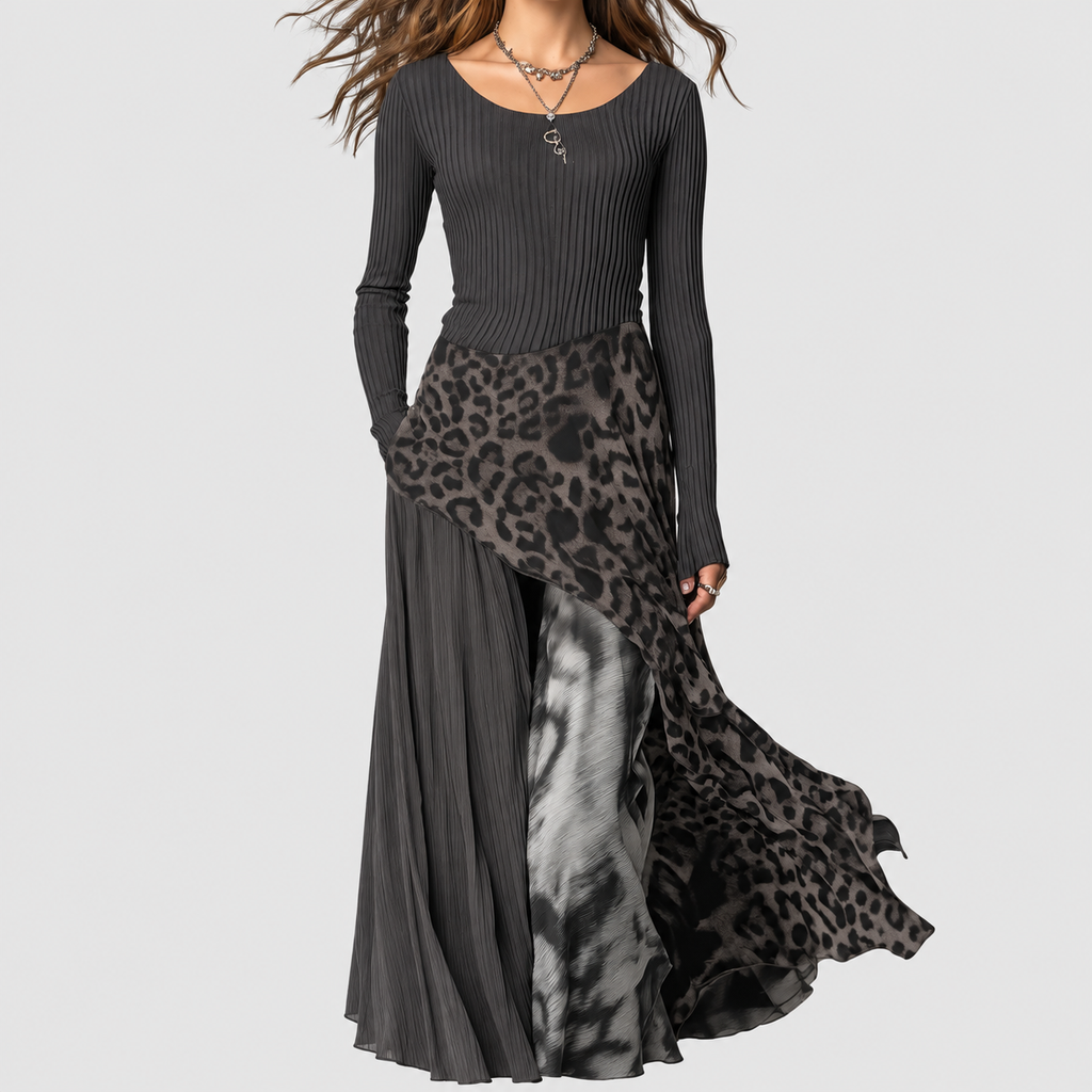Women's Elegant Maxi Dress with Mixed Print — view 3