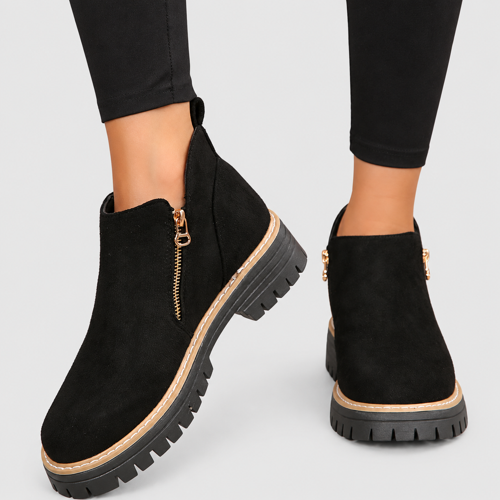 Women's Side-Zip Ankle Boots with Chunky Sole in Black — view 4