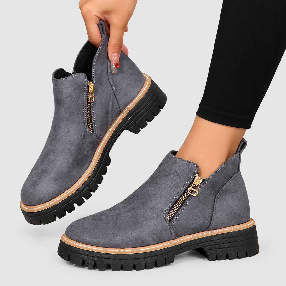 Women's Side-Zip Ankle Boots with Chunky Sole — view 7
