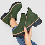 Women's Side-Zip Ankle Boots with Chunky Sole in Green — view 9