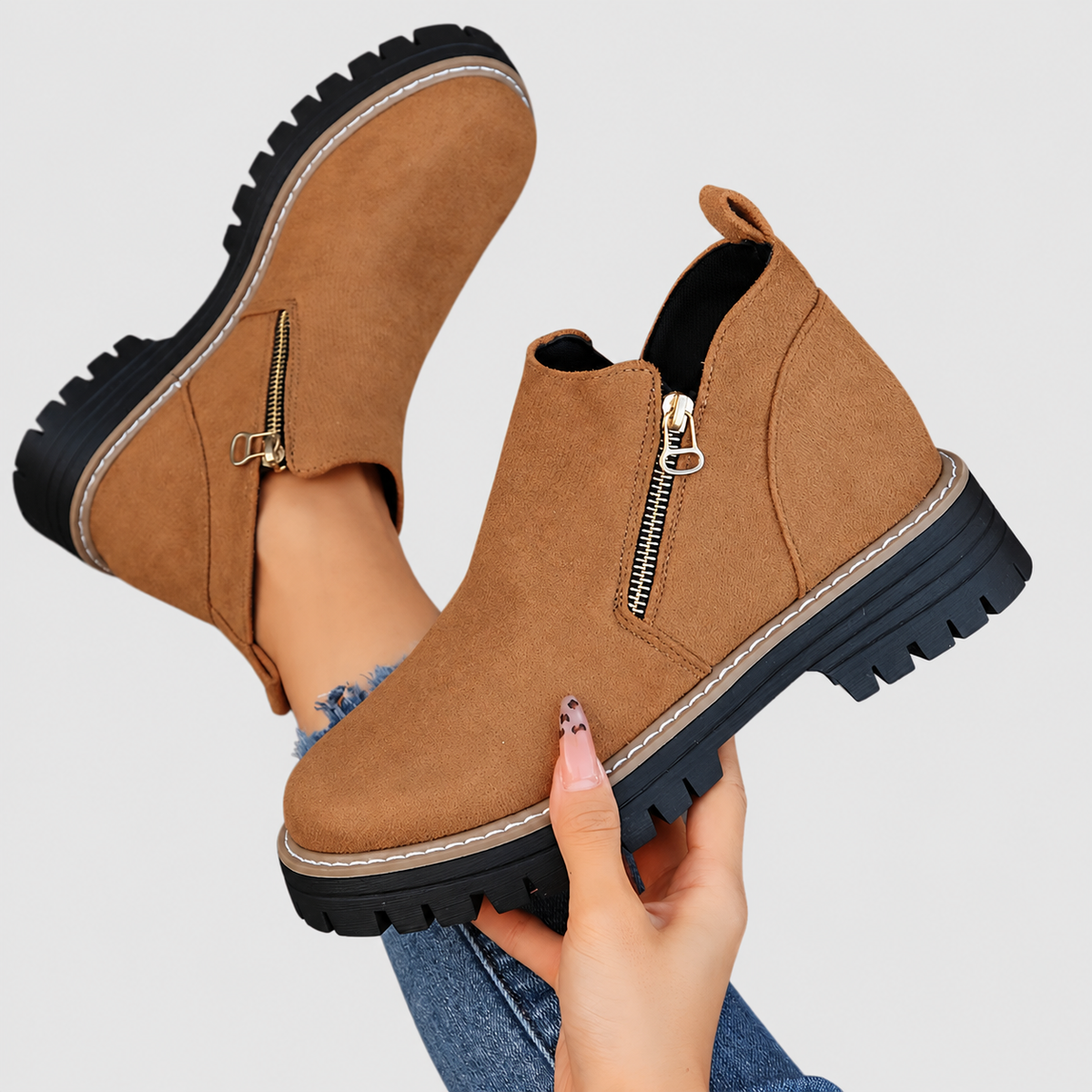 Women's Side-Zip Ankle Boots with Chunky Sole — view 11