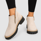 Women's Side-Zip Ankle Boots with Chunky Sole in Beige — view 12