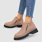 Women's Side-Zip Ankle Boots with Chunky Sole in Pink — view 14