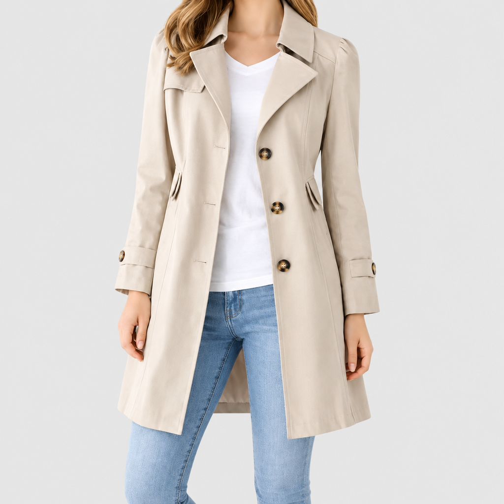 Women's Button-Front Trench Coat with Lapel Collar in Beige — view 1
