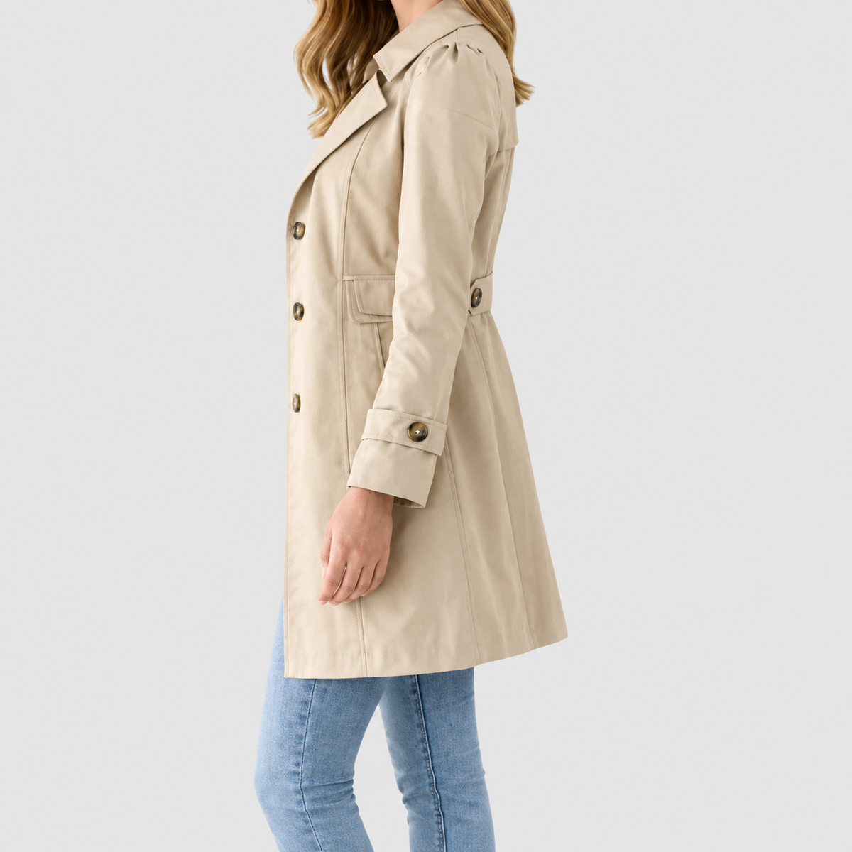 Women's Button-Front Trench Coat with Lapel Collar — view 3