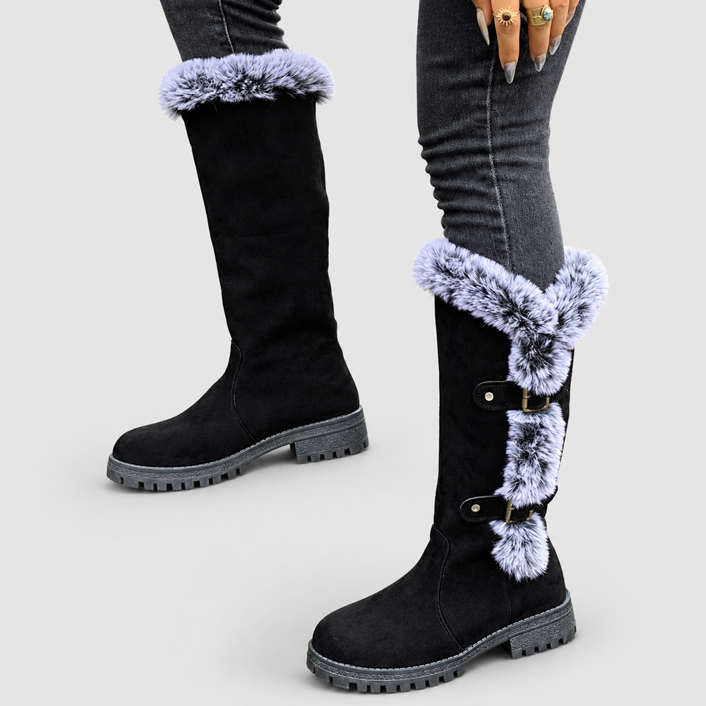 Women's Faux Suede Plush-Lined Buckle Knee-High Boots — view 8
