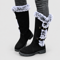 Women's Faux Suede Plush-Lined Buckle Knee-High Boots in Black — view 9