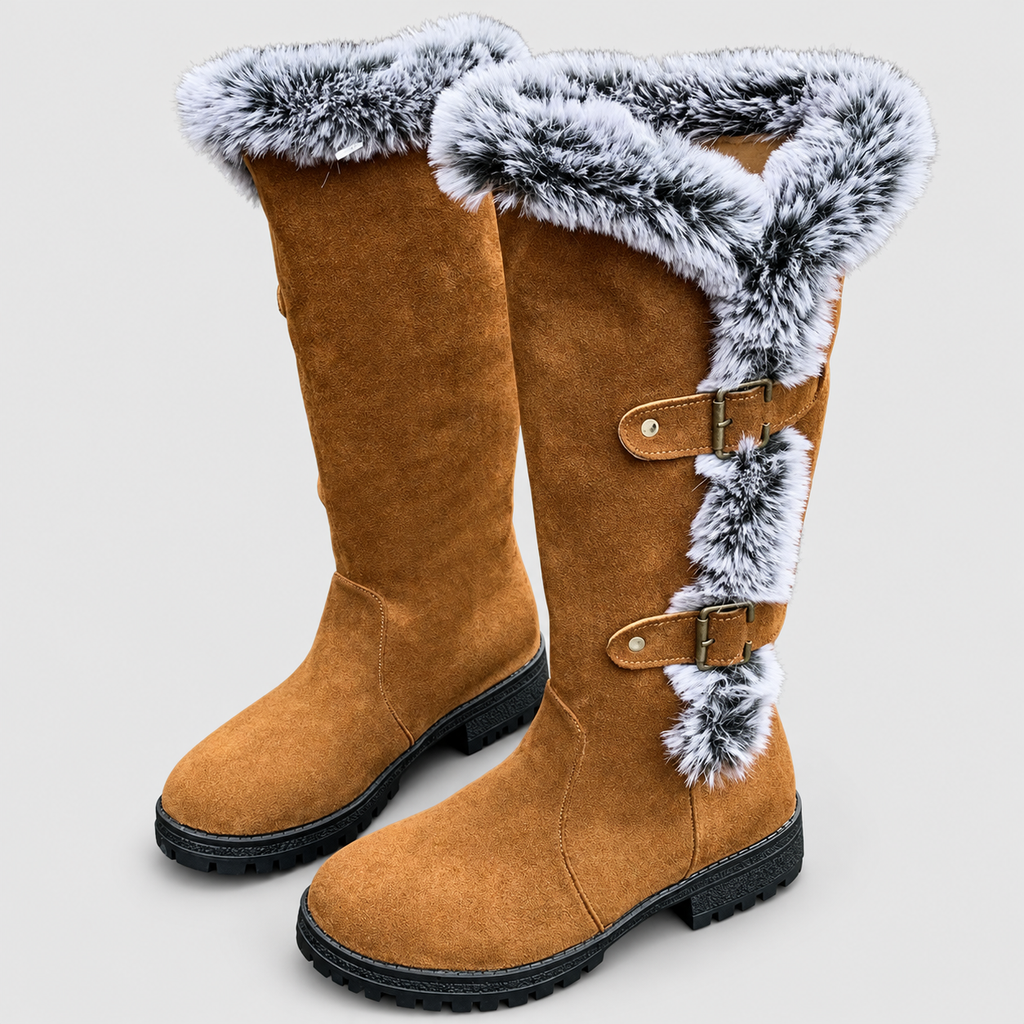Women's Faux Suede Plush-Lined Buckle Knee-High Boots — view 10