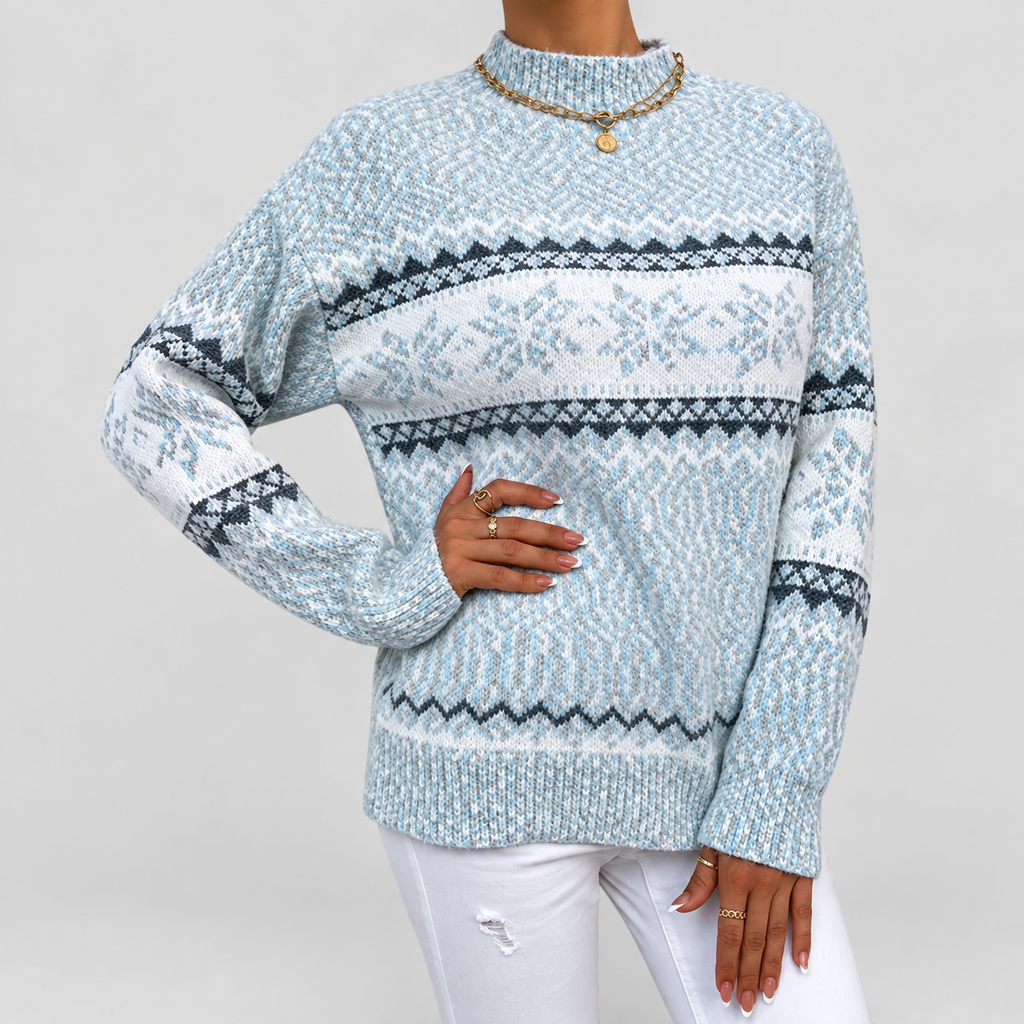 Women's Geometric-Pattern Mock-Neck Jumper in Sky Blue — view 2
