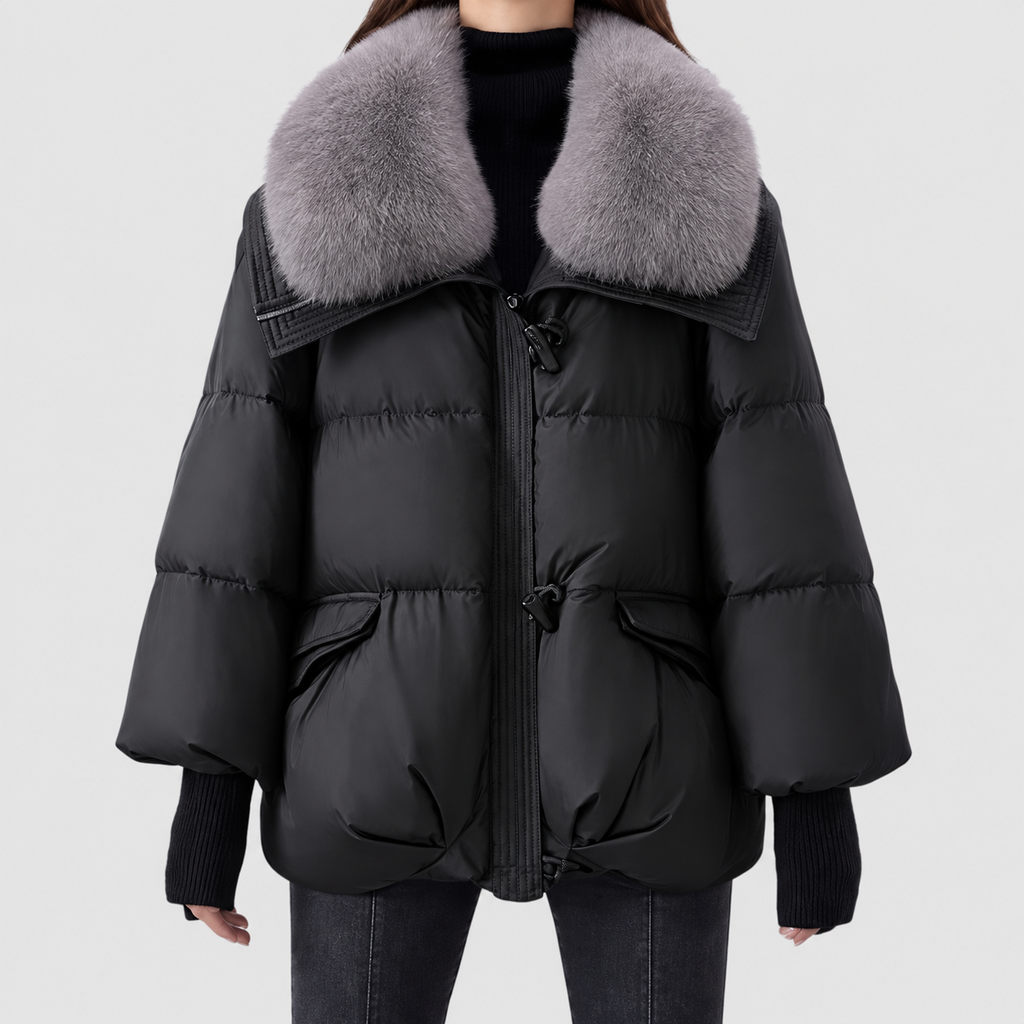 Women's Oversized Quilted Faux Puffer Jacket in Black — view 6