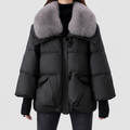 Women's Oversized Quilted Faux Puffer Jacket in Black — view 6