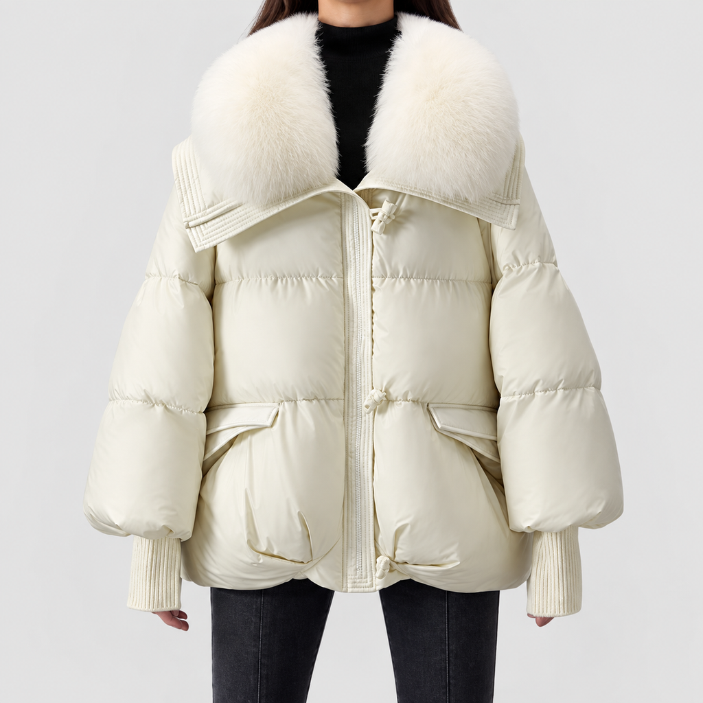 Women's Oversized Quilted Faux Puffer Jacket in White — view 7