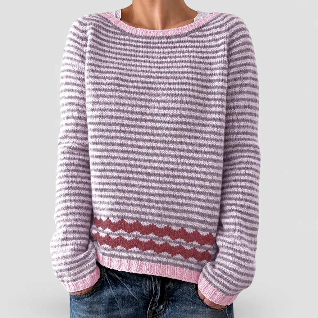 Women's Striped Knit Jumper in Pink — view 1