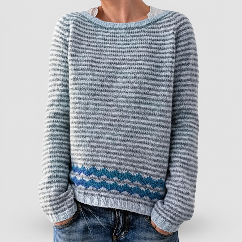 Women's Striped Knit Jumper in Blue — view 2