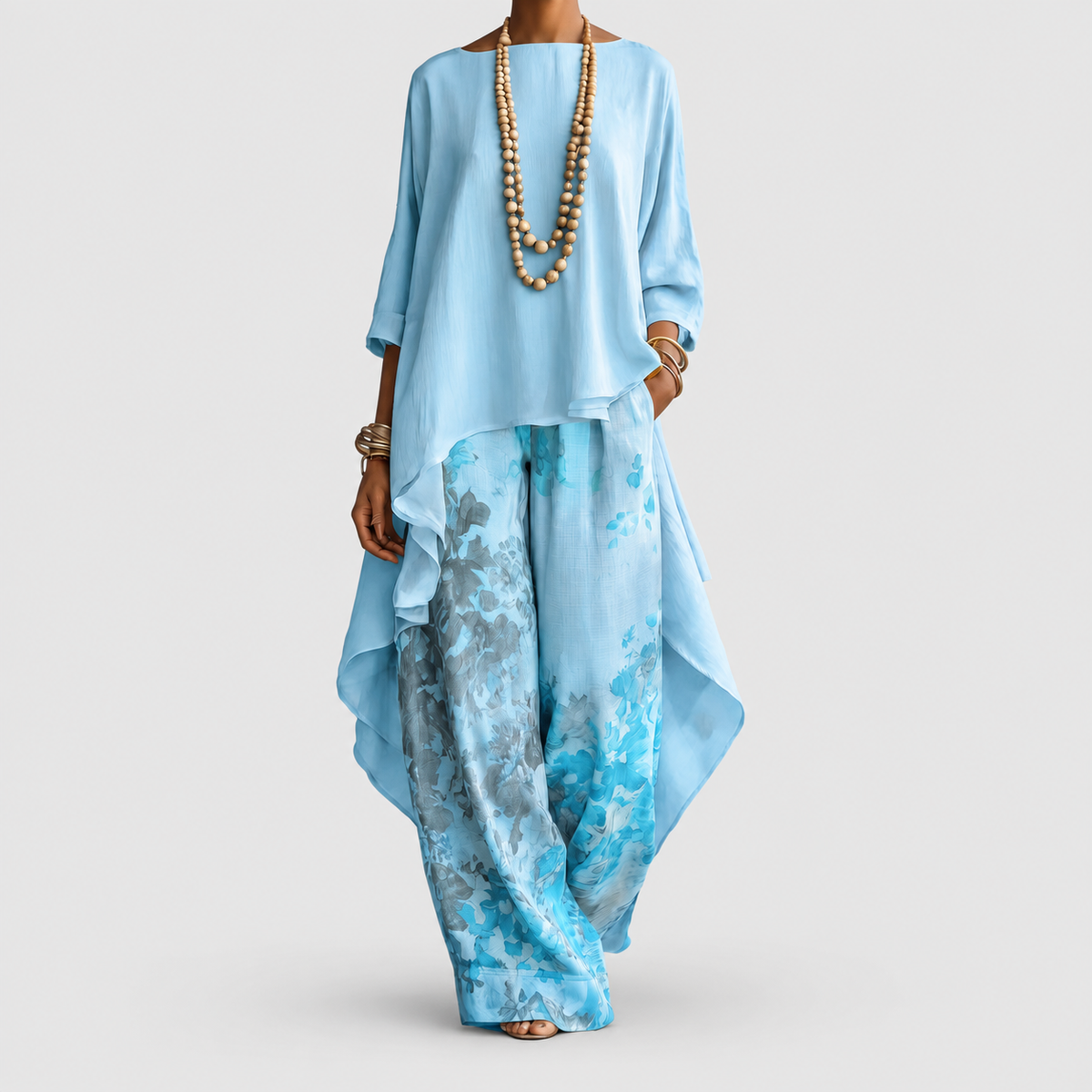 Women's Boho Floral Two-Piece Set in Blue — view 1