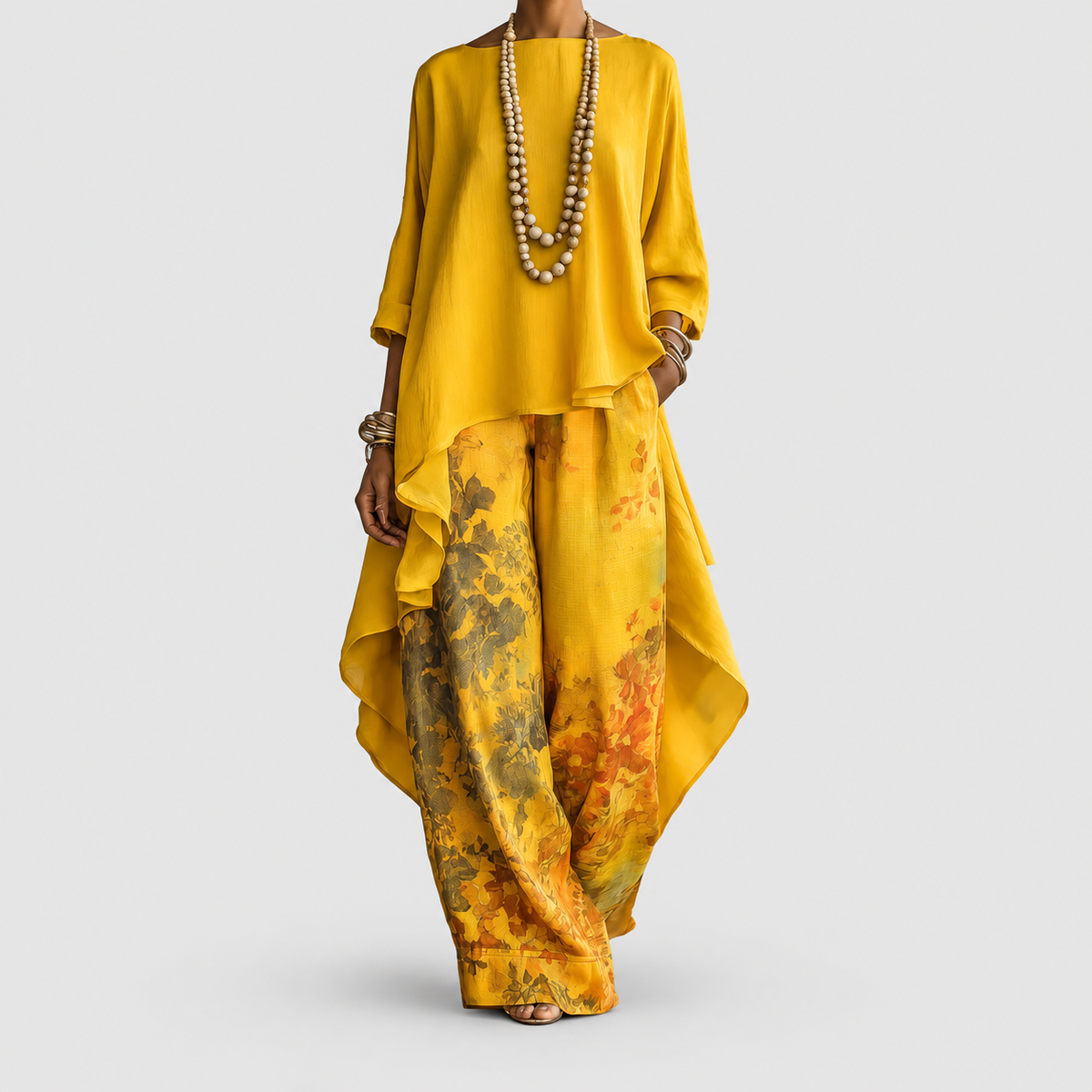 Women's Boho Floral Two-Piece Set in Yellow — view 3