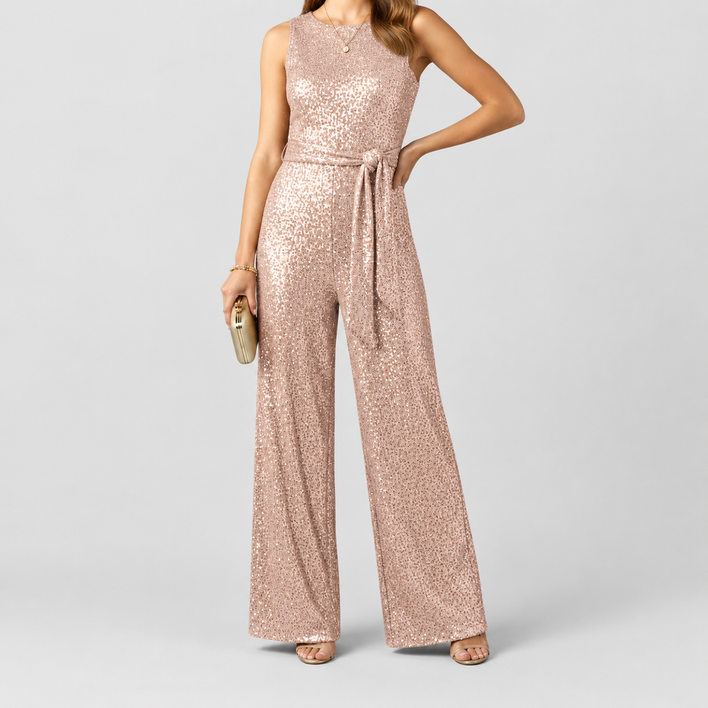 Women's Sequin Straight-Leg Evening Jumpsuit in Pink — view 6