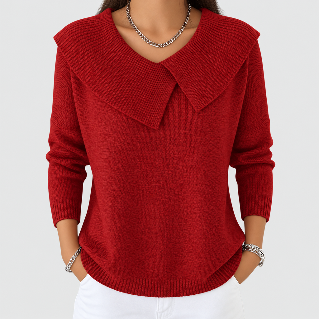 Women's Collared Knit Jumper in Red — view 1