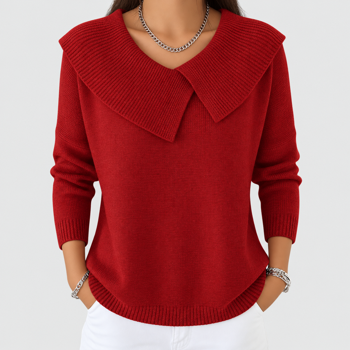 Women's Collared Knit Jumper in Red — view 1