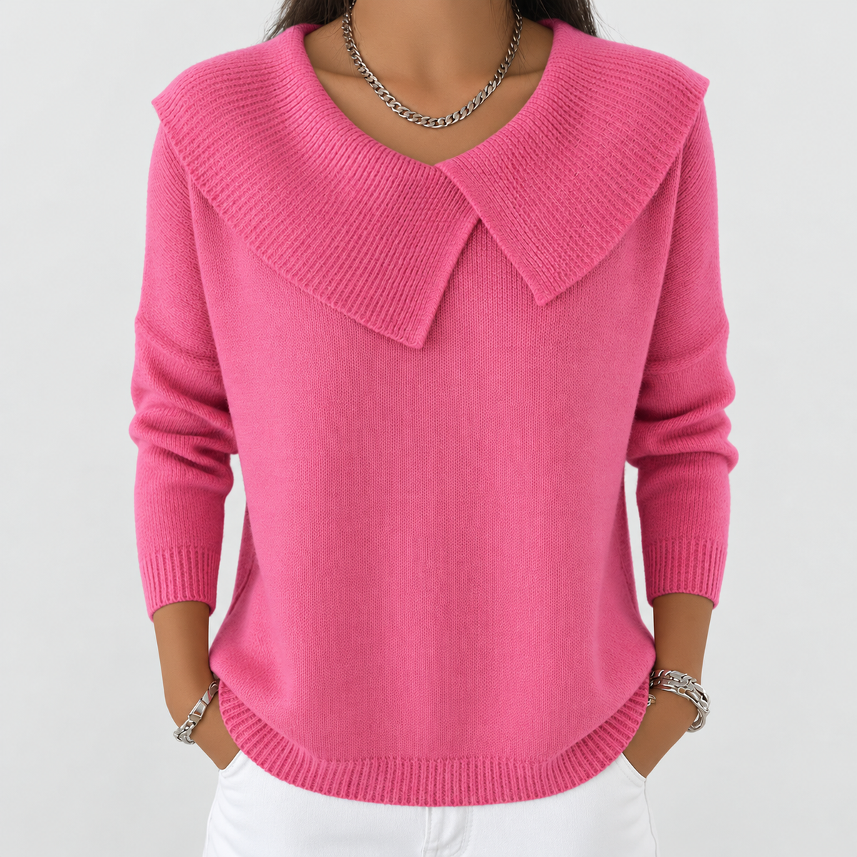 Women's Collared Knit Jumper in Pink — view 2