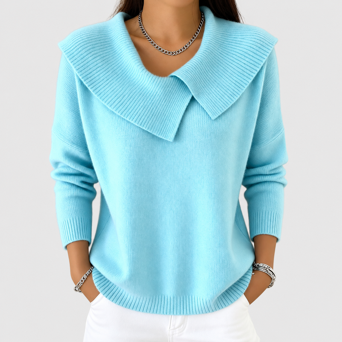 Women's Collared Knit Jumper in Light Blue — view 4